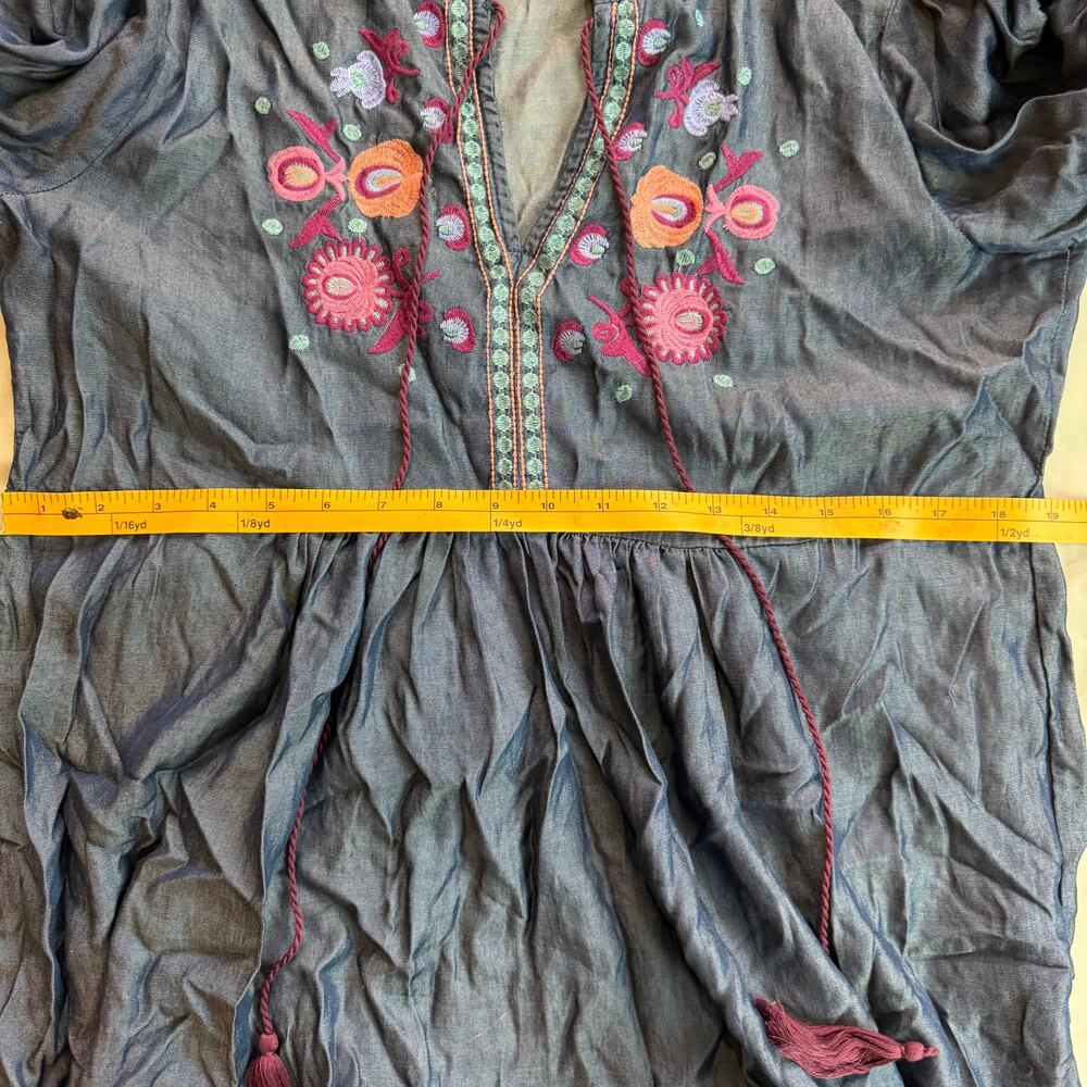 Umgee Blue Embroidered Boho Dress Floral Peasant Tassel Sleeve Size M - Picture 9 of 10